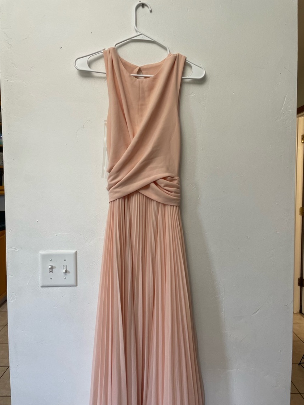 NWT Fame & Partners Blush Pink Pleated Maxi Dress Size 8 Wrap Formal